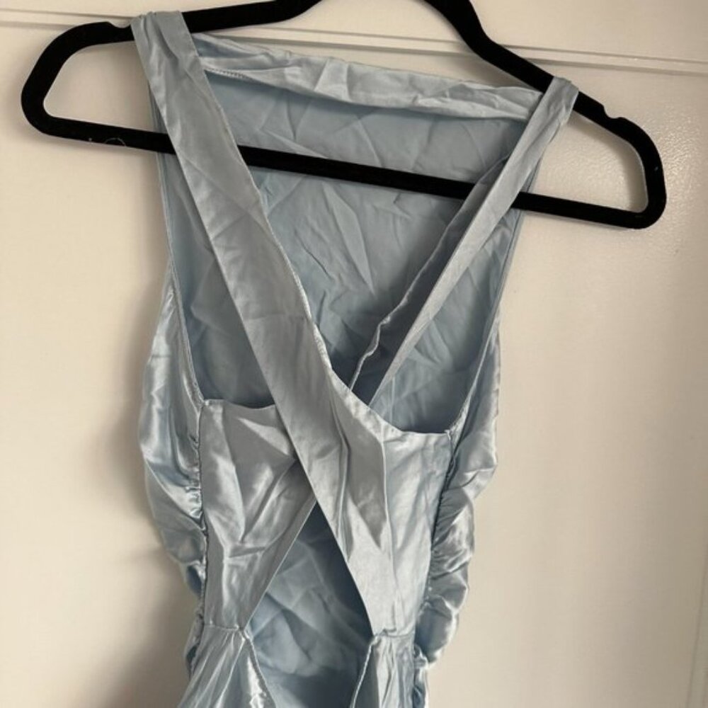 NWT Reformation Casette Midi Silk Dress Sz 10 Blue Horizon Open Back Cut-out - Picture 10 of 10